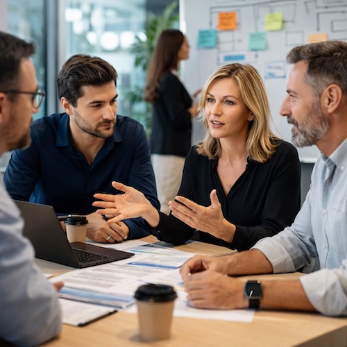 Zespół How to deal with AI podczas spotkania biznesowego